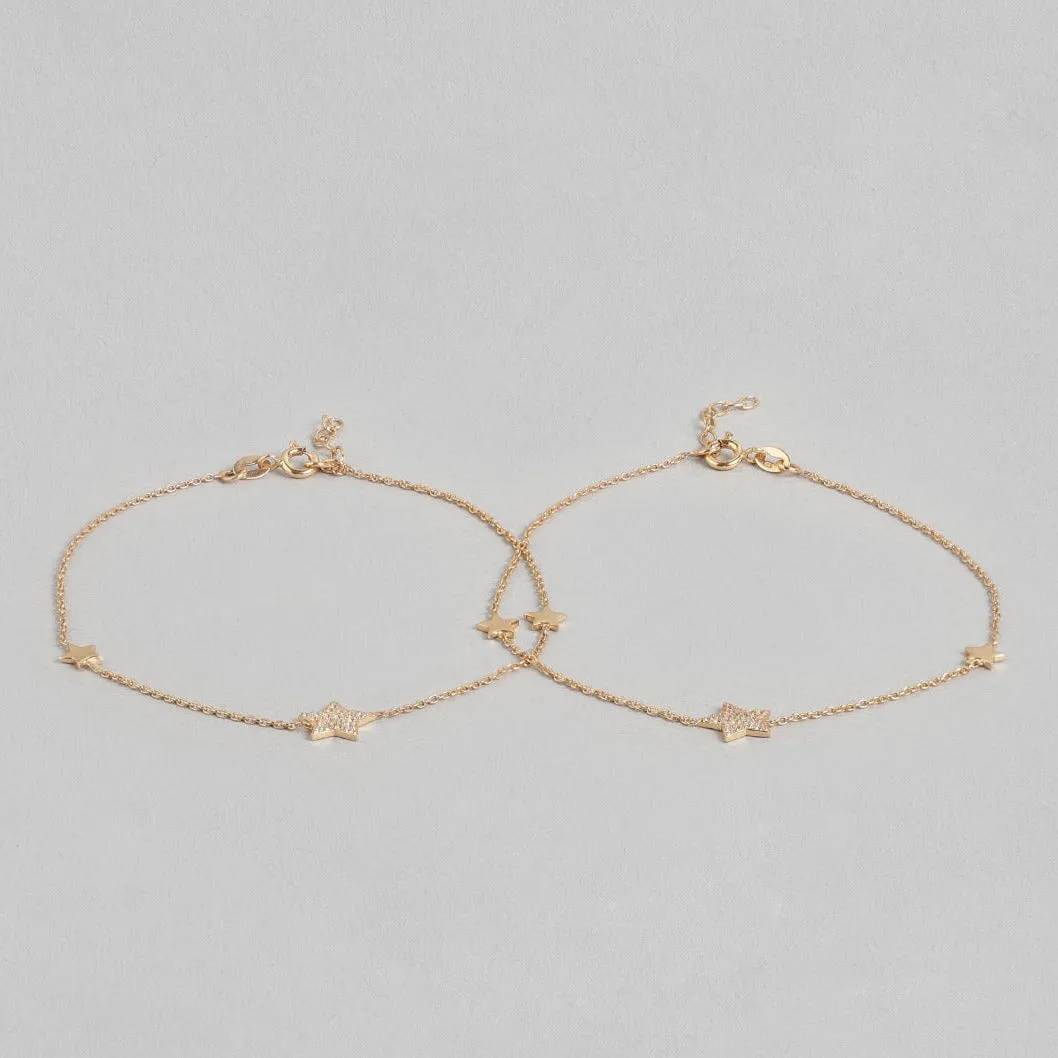Star Rose Gold Plated CZ 925 Sterling Silver Anklet