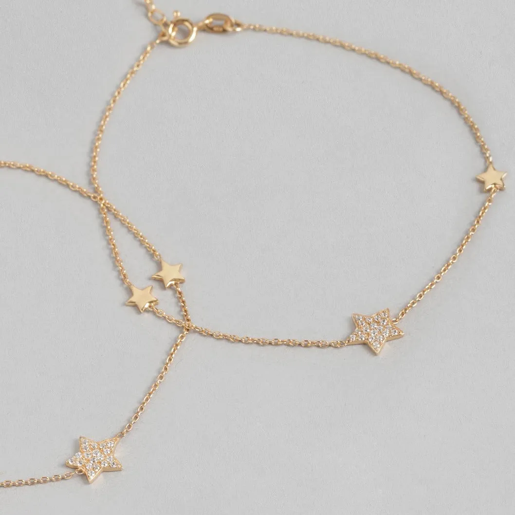 Star Rose Gold Plated CZ 925 Sterling Silver Anklet