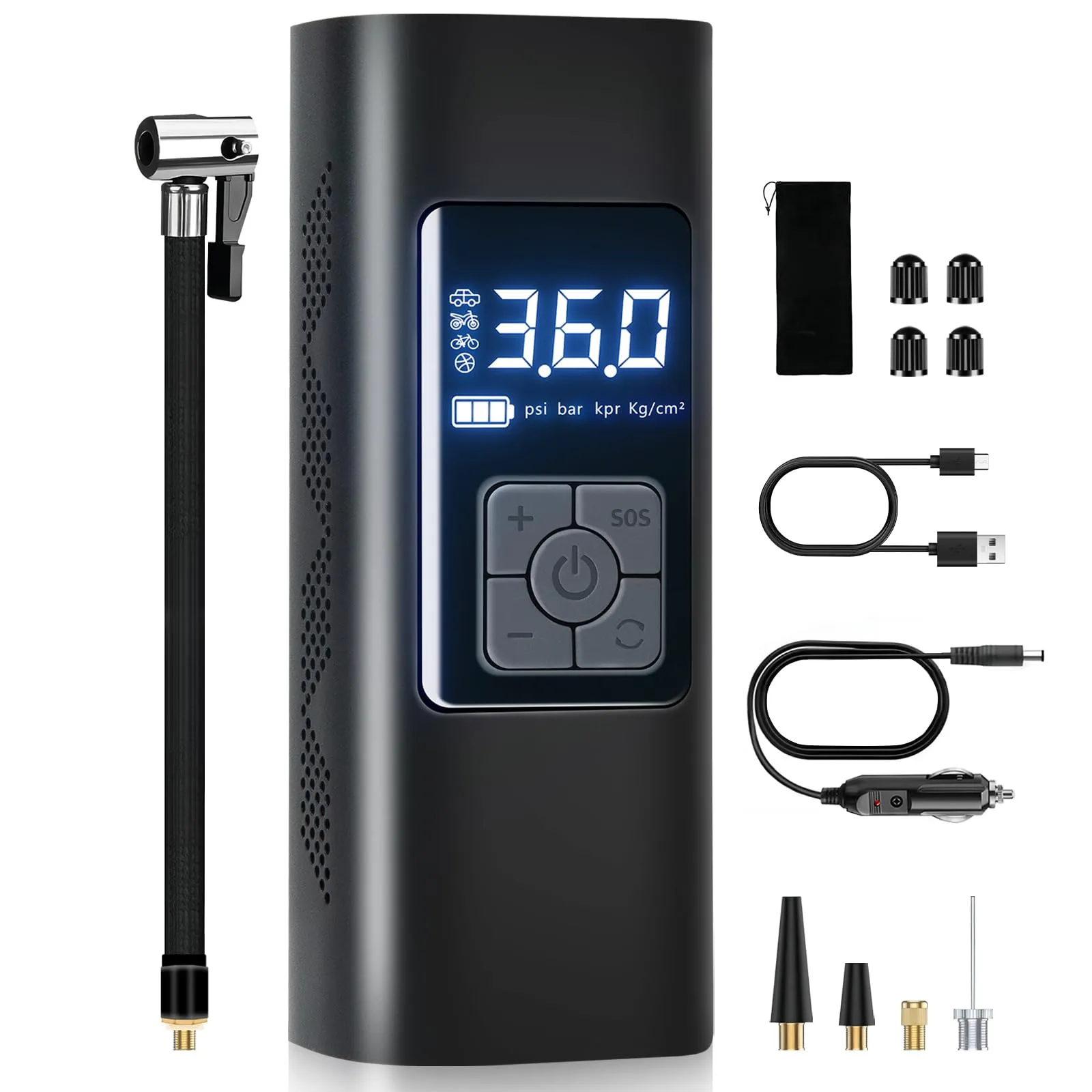 Tire Inflator Portable Air Compressor, 6000mAh & 12v Portable Air Pump Accurate Pressure LCD Display, Car tire air Pump 3X Fast Inflation Air Compressor for Car,Motorcycle etc