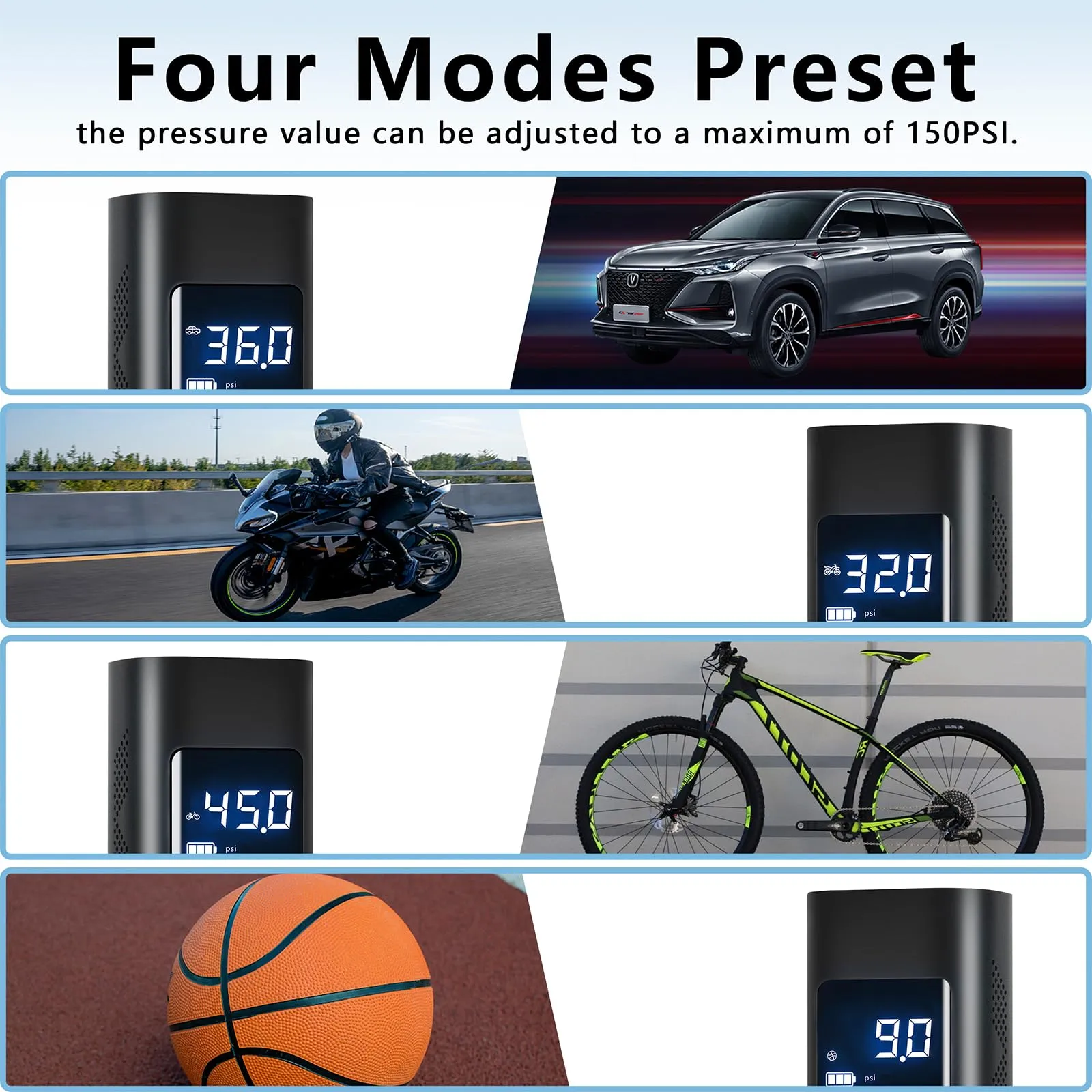 Tire Inflator Portable Air Compressor, 6000mAh & 12v Portable Air Pump Accurate Pressure LCD Display, Car tire air Pump 3X Fast Inflation Air Compressor for Car,Motorcycle etc