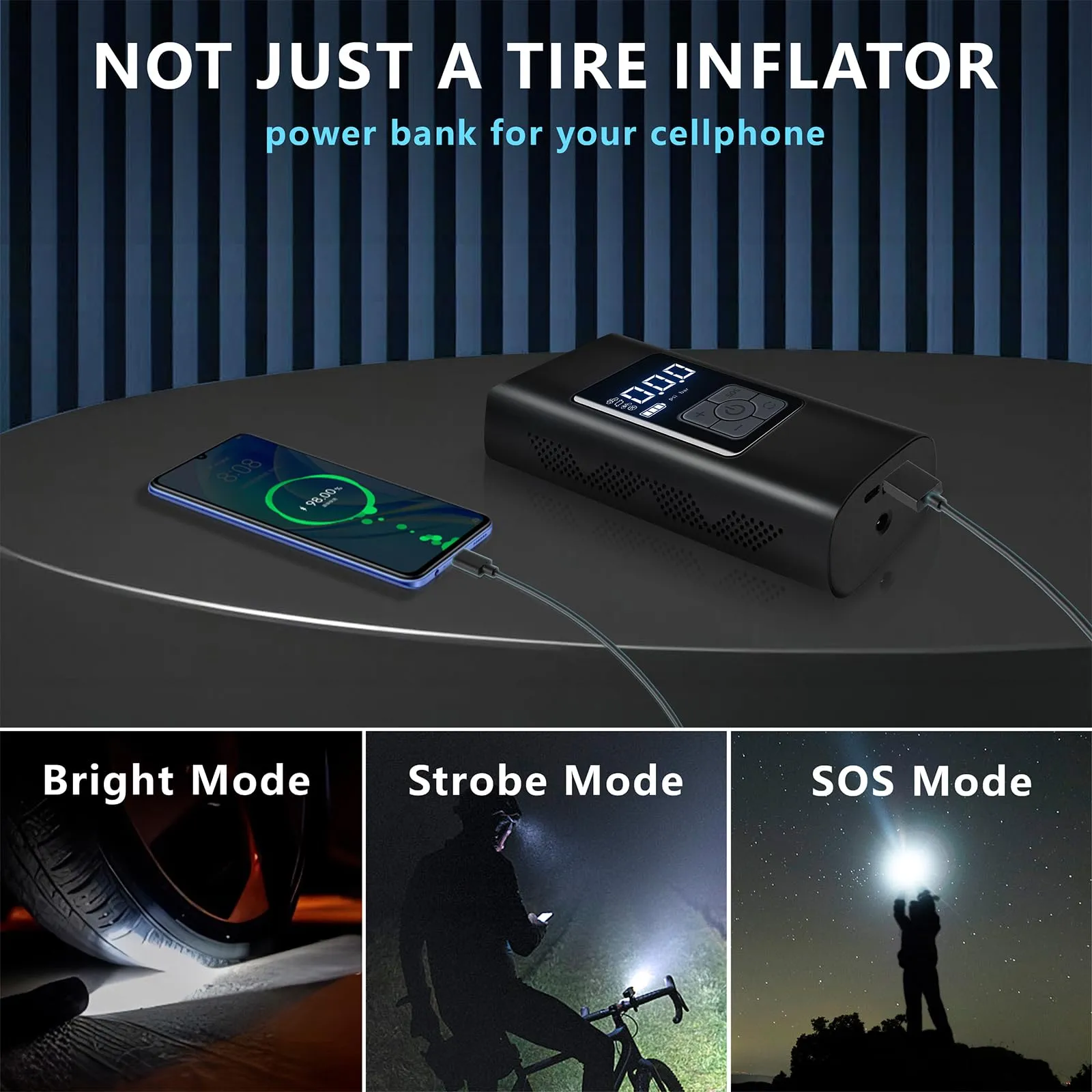 Tire Inflator Portable Air Compressor, 6000mAh & 12v Portable Air Pump Accurate Pressure LCD Display, Car tire air Pump 3X Fast Inflation Air Compressor for Car,Motorcycle etc