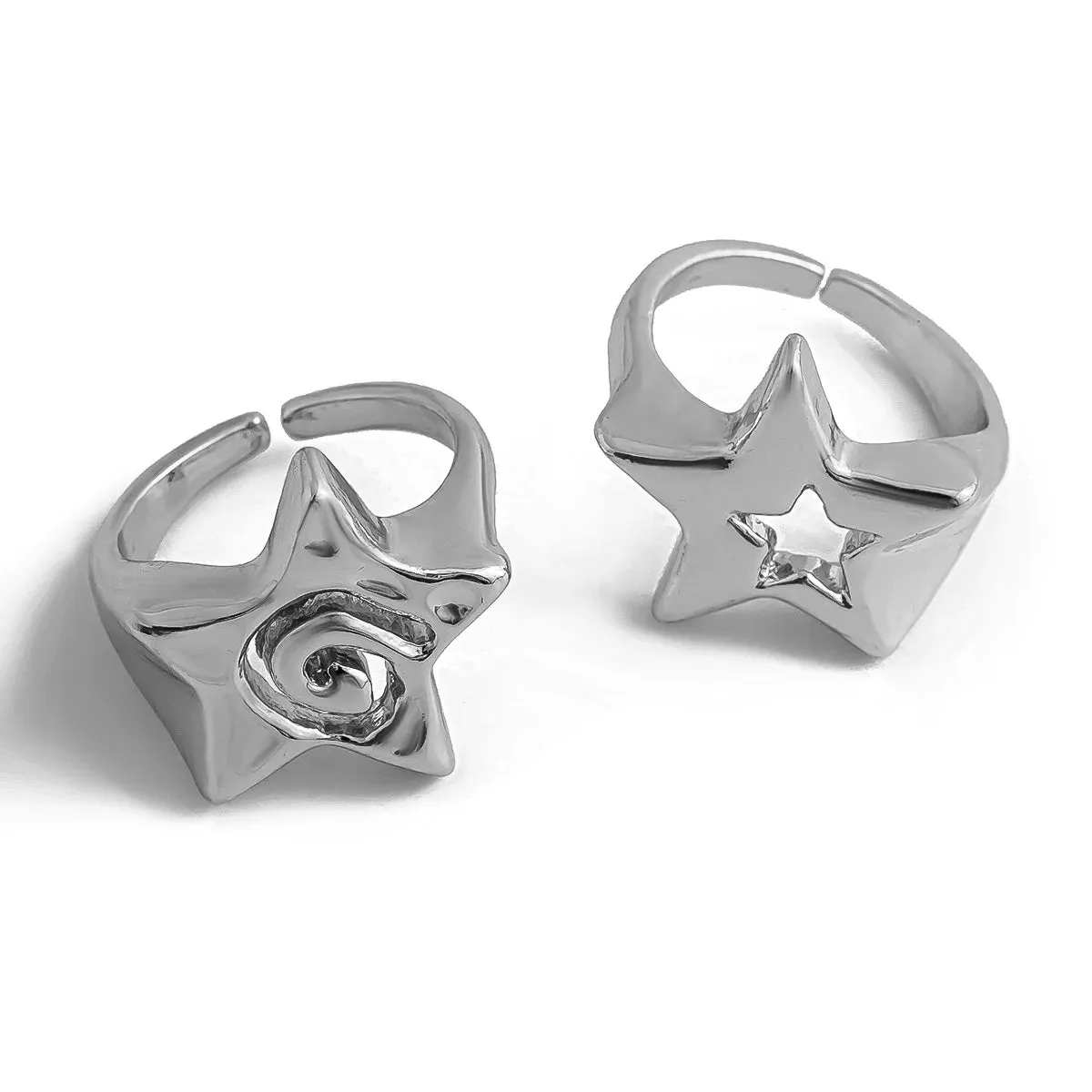 Toleet Hollow Stars Ring Sets Trendy Adjustable Opening Rings for Women Couple Gifts Punk Fashion Engagement Hip Hop Party Jewelry