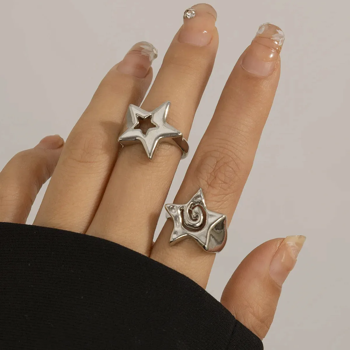 Toleet Hollow Stars Ring Sets Trendy Adjustable Opening Rings for Women Couple Gifts Punk Fashion Engagement Hip Hop Party Jewelry
