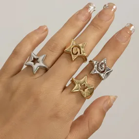 Toleet Hollow Stars Ring Sets Trendy Adjustable Opening Rings for Women Couple Gifts Punk Fashion Engagement Hip Hop Party Jewelry