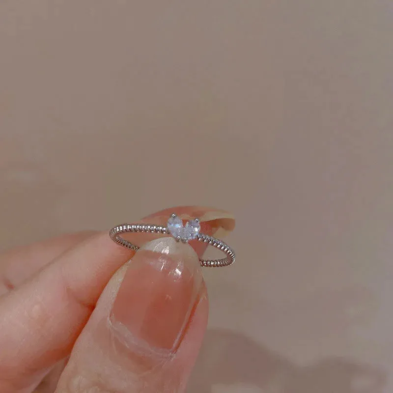 Toleet Luxury Zircon Heart Rings for Women Opening Adjustable Weave Rhinestone Ring Engagement Wedding Jewelry Fashion Girlfriend Gifts