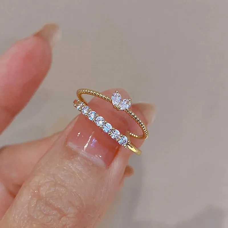 Toleet Luxury Zircon Heart Rings for Women Opening Adjustable Weave Rhinestone Ring Engagement Wedding Jewelry Fashion Girlfriend Gifts
