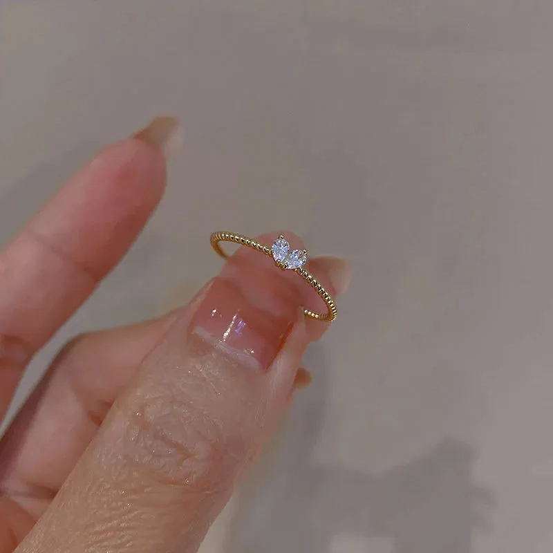 Toleet Luxury Zircon Heart Rings for Women Opening Adjustable Weave Rhinestone Ring Engagement Wedding Jewelry Fashion Girlfriend Gifts