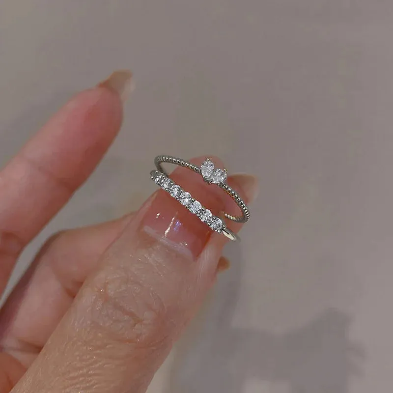 Toleet Luxury Zircon Heart Rings for Women Opening Adjustable Weave Rhinestone Ring Engagement Wedding Jewelry Fashion Girlfriend Gifts