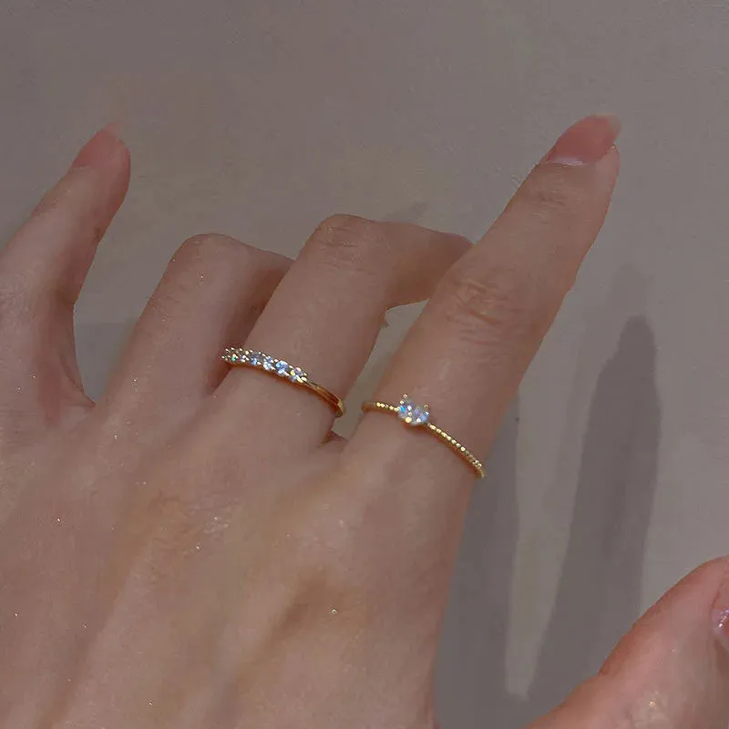 Toleet Luxury Zircon Heart Rings for Women Opening Adjustable Weave Rhinestone Ring Engagement Wedding Jewelry Fashion Girlfriend Gifts