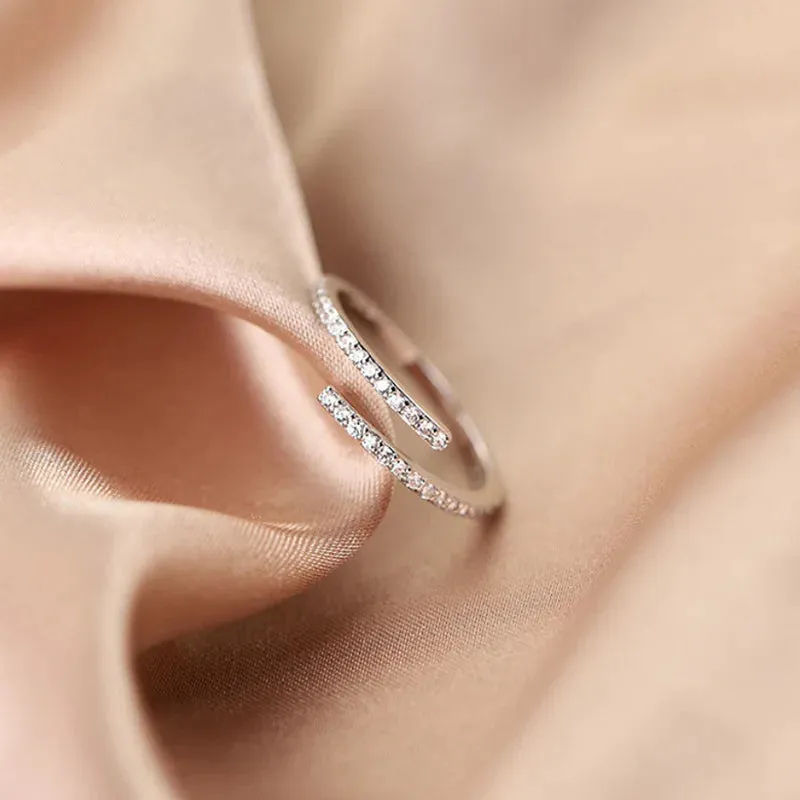Toleet Luxury Zircon Heart Rings for Women Opening Adjustable Weave Rhinestone Ring Engagement Wedding Jewelry Fashion Girlfriend Gifts
