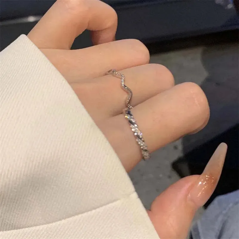 Toleet Luxury Zircon Heart Rings for Women Opening Adjustable Weave Rhinestone Ring Engagement Wedding Jewelry Fashion Girlfriend Gifts