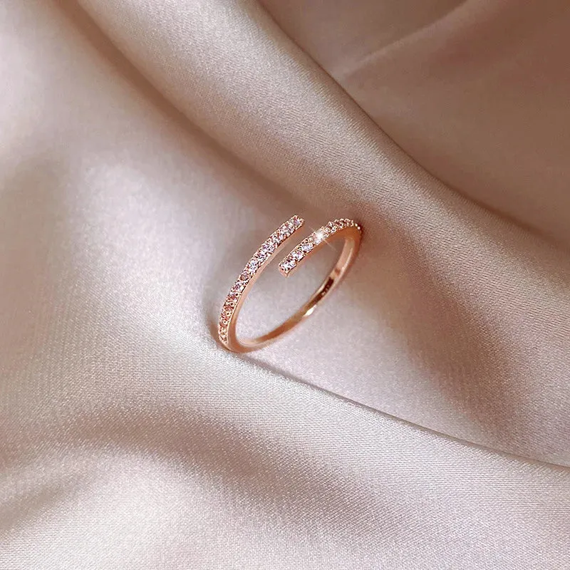 Toleet Luxury Zircon Heart Rings for Women Opening Adjustable Weave Rhinestone Ring Engagement Wedding Jewelry Fashion Girlfriend Gifts