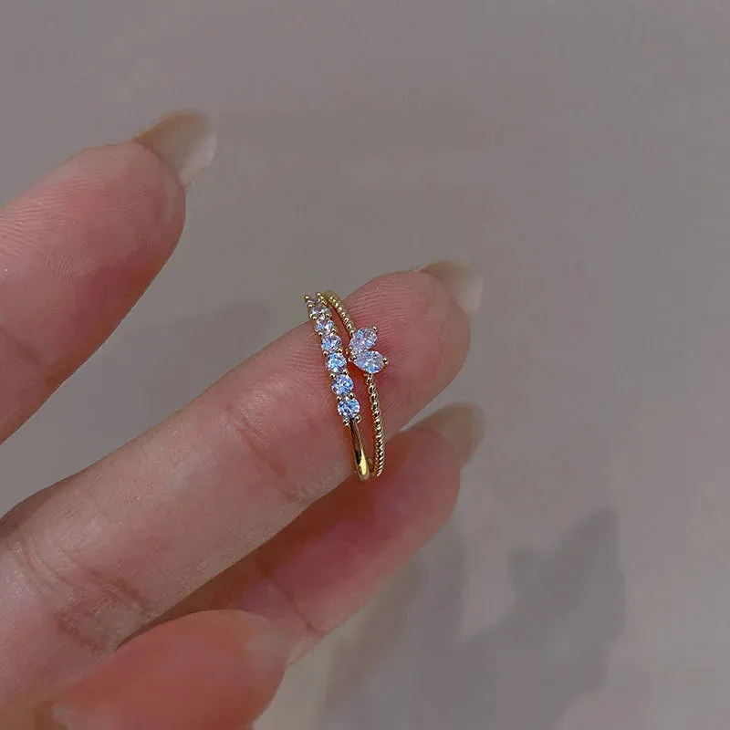 Toleet Luxury Zircon Heart Rings for Women Opening Adjustable Weave Rhinestone Ring Engagement Wedding Jewelry Fashion Girlfriend Gifts