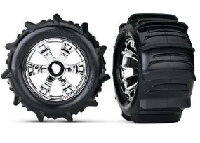 Traxxas 5672 Tires & wheels assembled glued (Geode chrome wheels paddle tires foam inserts) (2) (use with 17mm splined wheel hubs & nuts part # 5353X) (TSM rated)