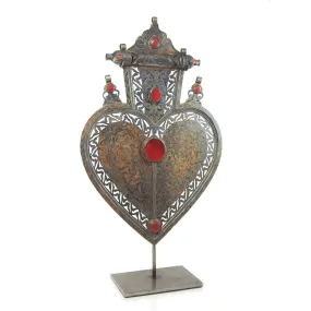 Turkmen Asyk Cordiform Heart Shape Antique Pendant with Dagdan Protective Birds-02