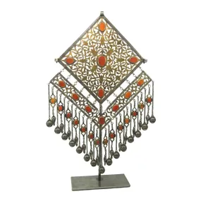 Turkmen Diamond Shape Antique Pendant with Bell Tassels-16