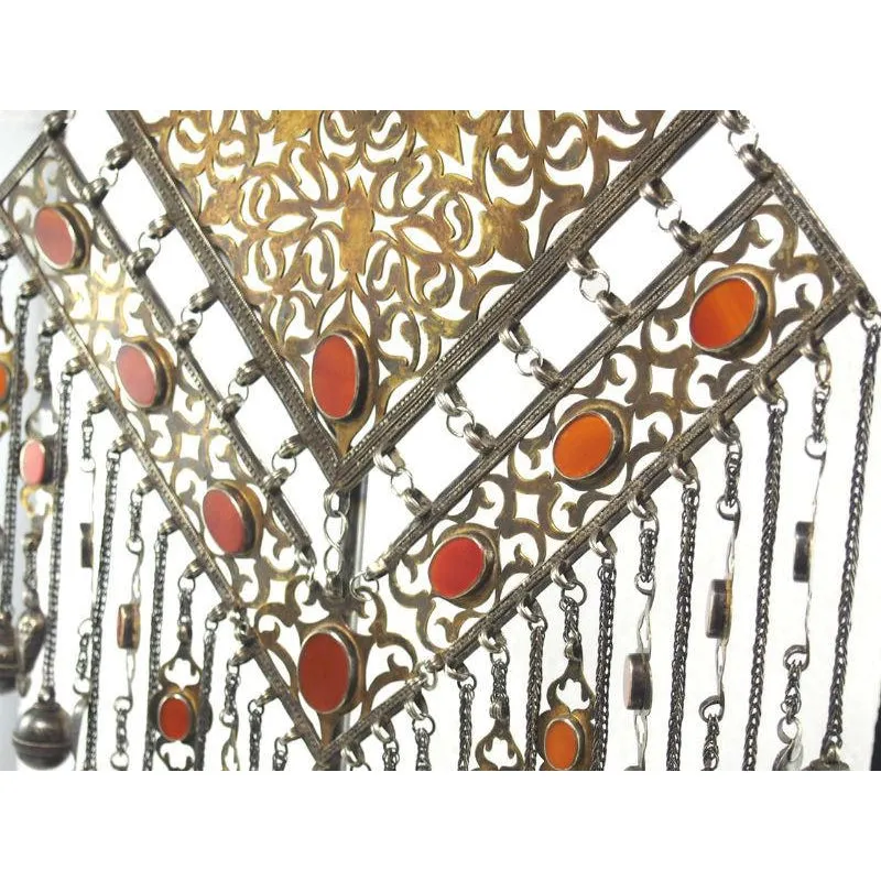 Turkmen Diamond Shape Antique Pendant with Bell Tassels-16