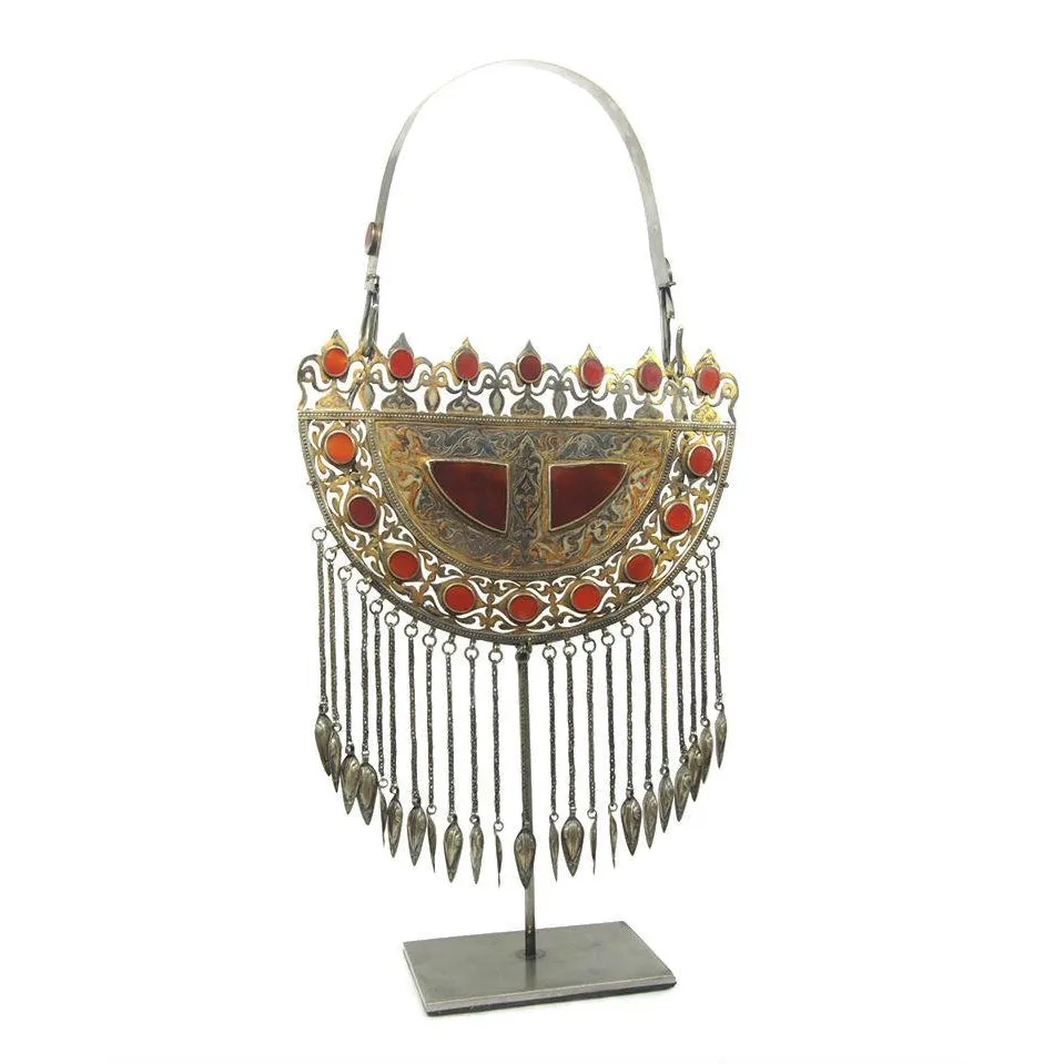 Turkmen Half Moon Shape Torque Necklace Antique Pendant-14