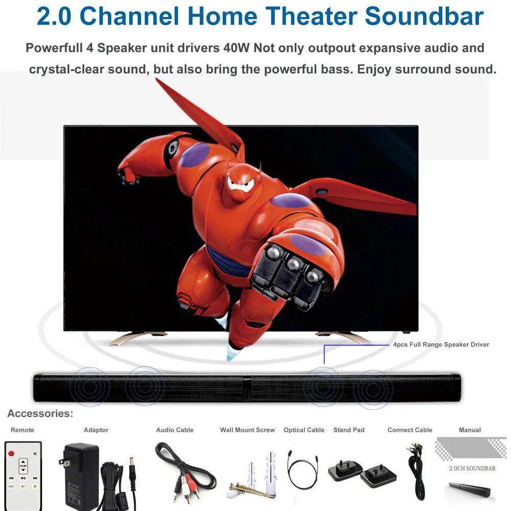 Ultra Slim 37 Inch 60W Bluetooth TV Soundbar