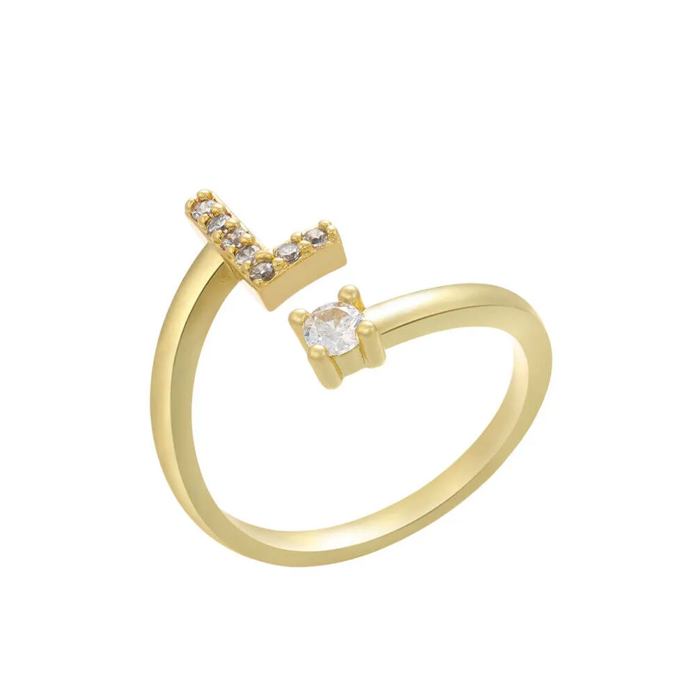 US Charm Initial Letter Ring Alphabet A-Z Gold Silver Adjustable Open Bands Ring