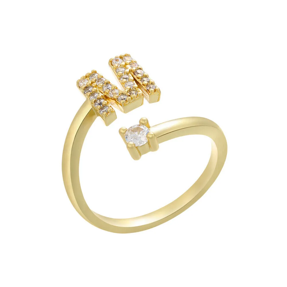 US Charm Initial Letter Ring Alphabet A-Z Gold Silver Adjustable Open Bands Ring