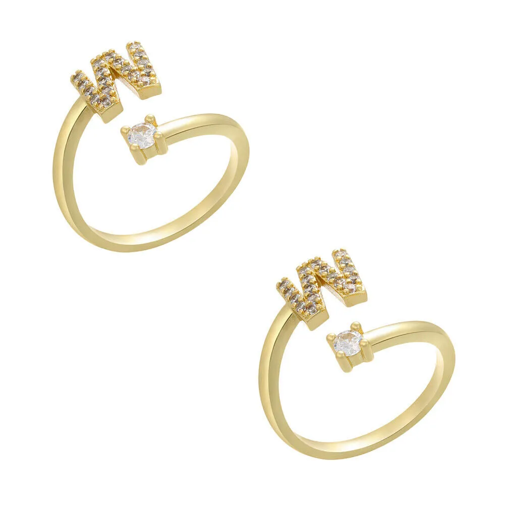 US Charm Initial Letter Ring Alphabet A-Z Gold Silver Adjustable Open Bands Ring