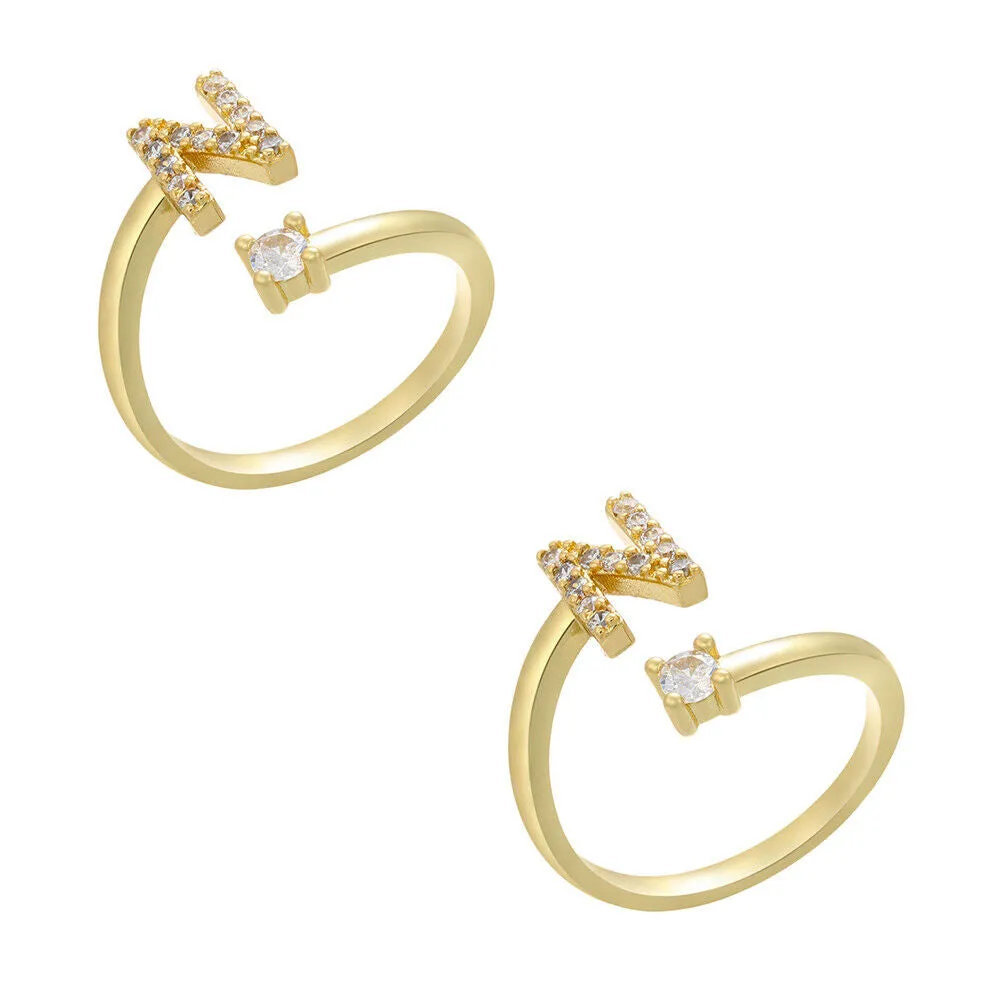 US Charm Initial Letter Ring Alphabet A-Z Gold Silver Adjustable Open Bands Ring