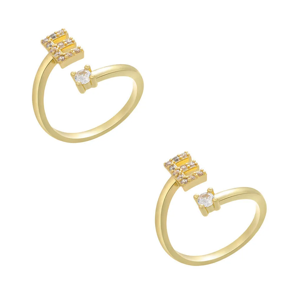 US Charm Initial Letter Ring Alphabet A-Z Gold Silver Adjustable Open Bands Ring