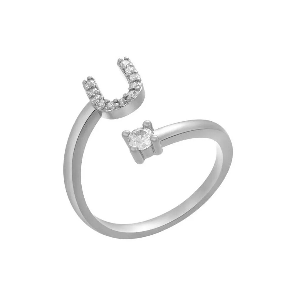 US Charm Initial Letter Ring Alphabet A-Z Gold Silver Adjustable Open Bands Ring