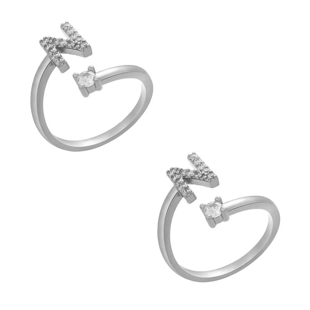 US Charm Initial Letter Ring Alphabet A-Z Gold Silver Adjustable Open Bands Ring