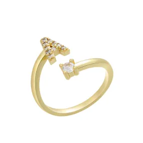 US Charm Initial Letter Ring Alphabet A-Z Gold Silver Adjustable Open Bands Ring