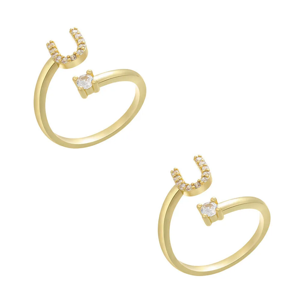 US Charm Initial Letter Ring Alphabet A-Z Gold Silver Adjustable Open Bands Ring
