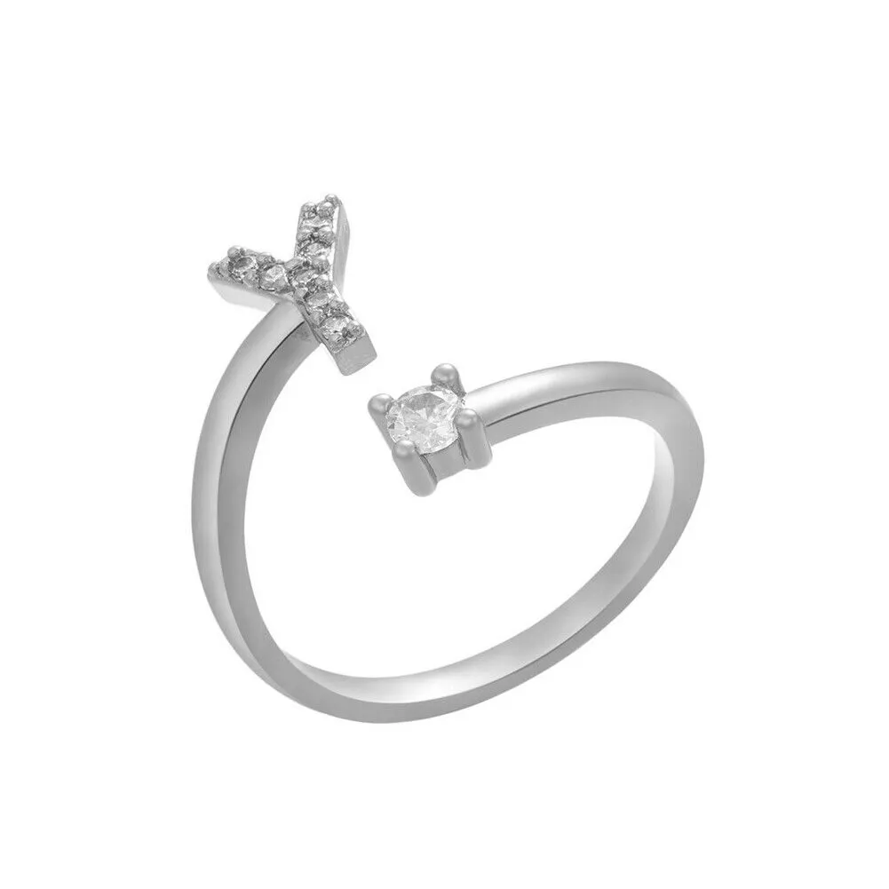 US Charm Initial Letter Ring Alphabet A-Z Gold Silver Adjustable Open Bands Ring