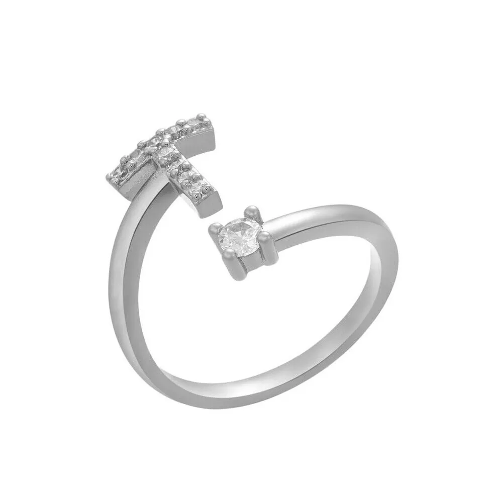 US Charm Initial Letter Ring Alphabet A-Z Gold Silver Adjustable Open Bands Ring