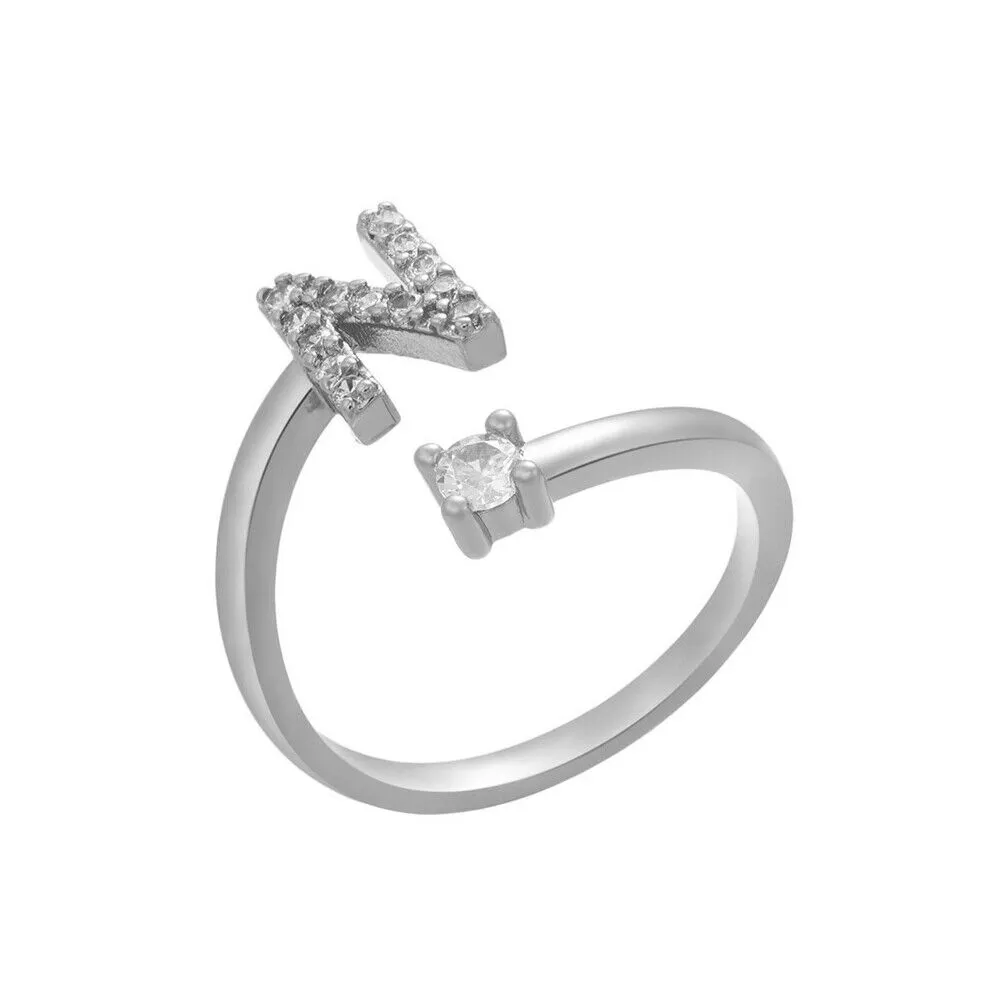 US Charm Initial Letter Ring Alphabet A-Z Gold Silver Adjustable Open Bands Ring