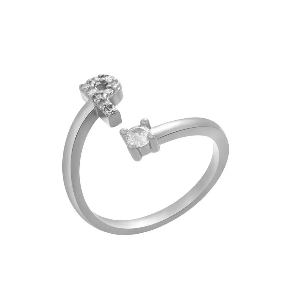 US Charm Initial Letter Ring Alphabet A-Z Gold Silver Adjustable Open Bands Ring