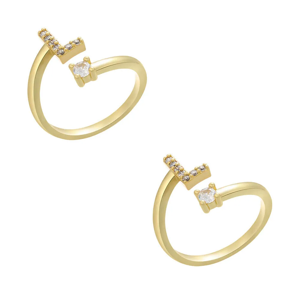 US Charm Initial Letter Ring Alphabet A-Z Gold Silver Adjustable Open Bands Ring