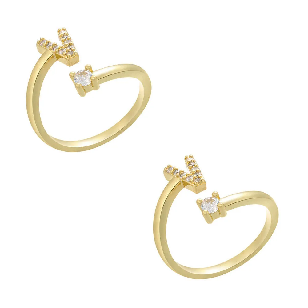 US Charm Initial Letter Ring Alphabet A-Z Gold Silver Adjustable Open Bands Ring