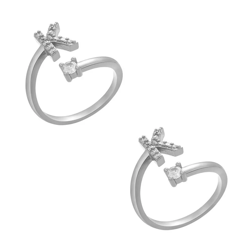 US Charm Initial Letter Ring Alphabet A-Z Gold Silver Adjustable Open Bands Ring