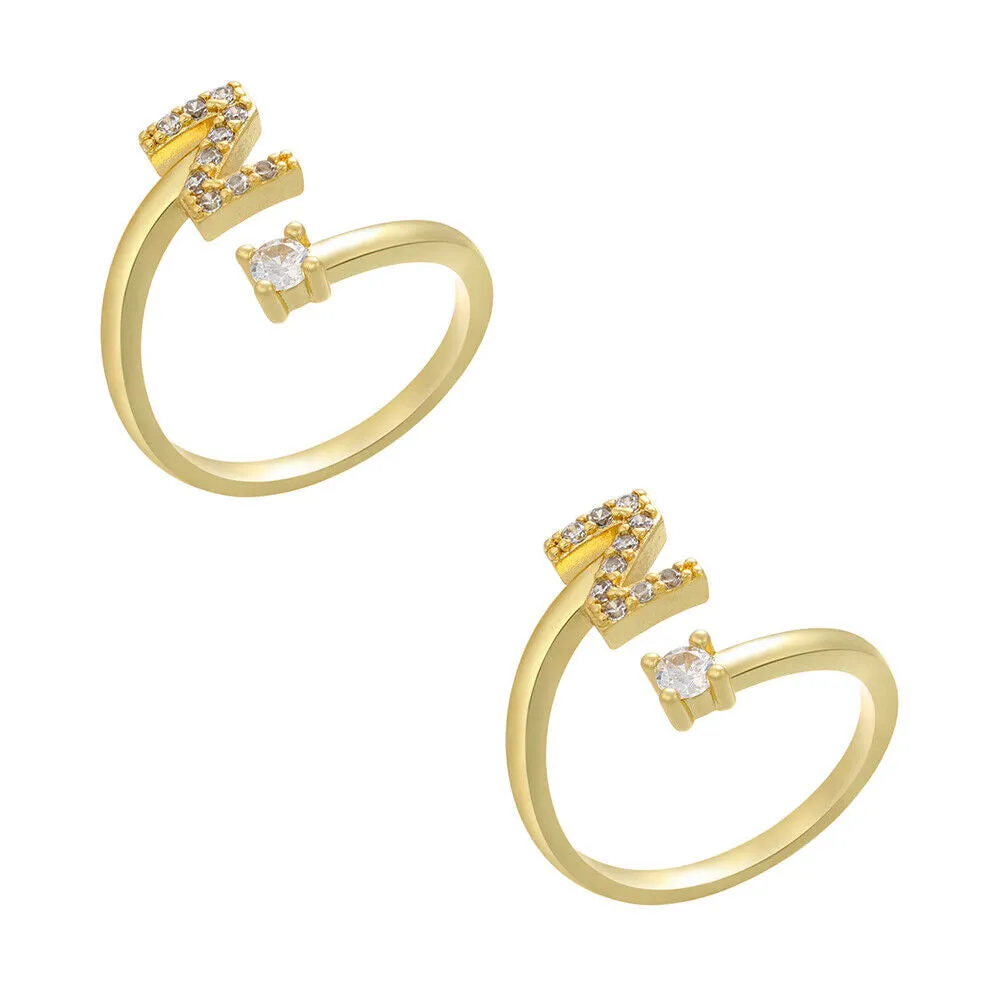 US Charm Initial Letter Ring Alphabet A-Z Gold Silver Adjustable Open Bands Ring