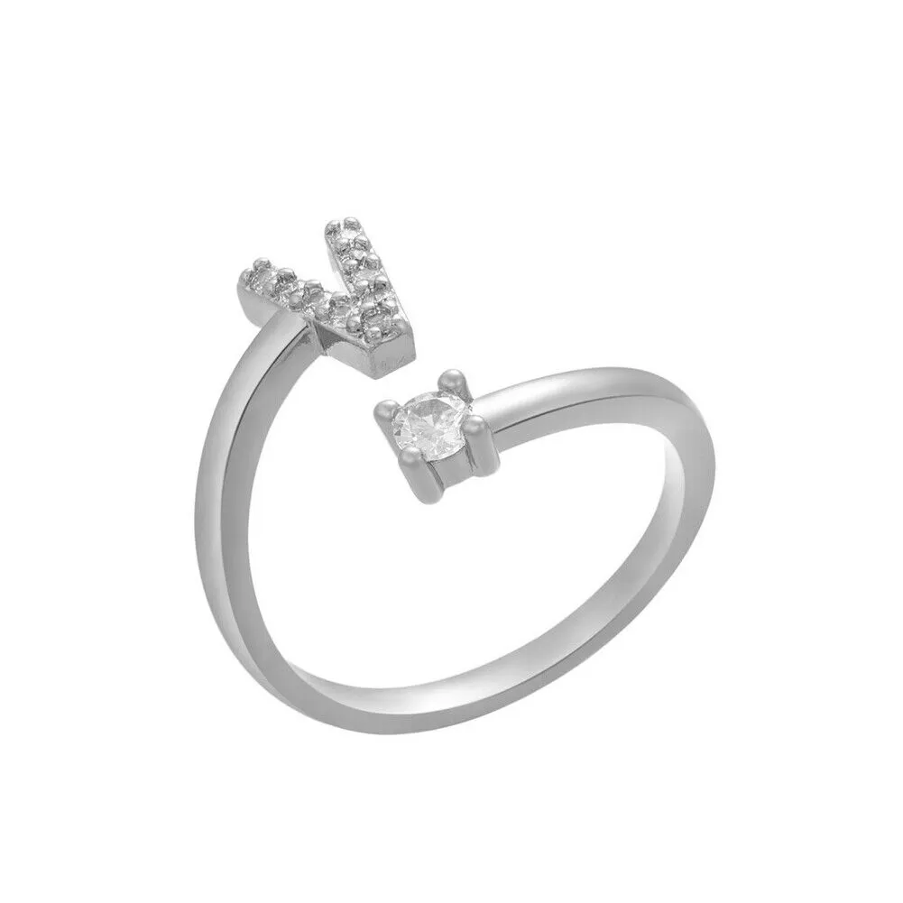 US Charm Initial Letter Ring Alphabet A-Z Gold Silver Adjustable Open Bands Ring