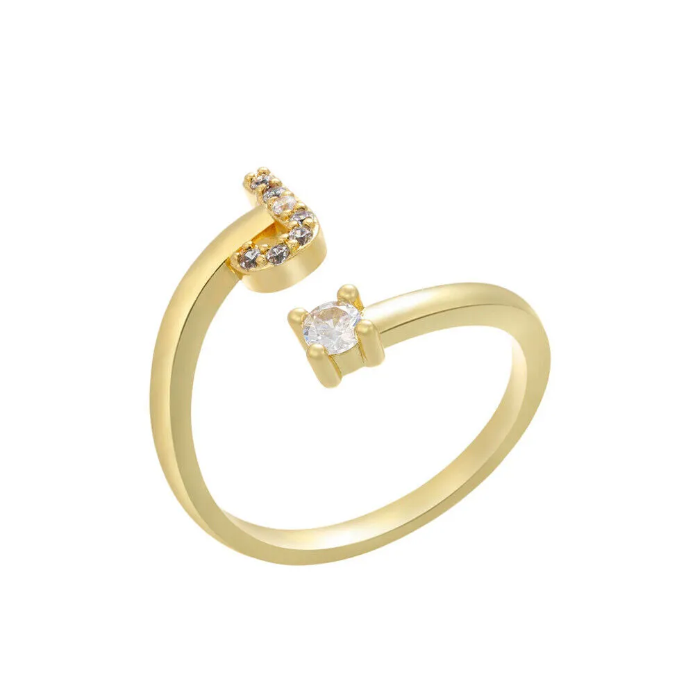 US Charm Initial Letter Ring Alphabet A-Z Gold Silver Adjustable Open Bands Ring
