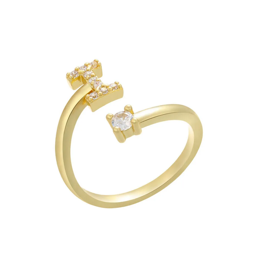 US Charm Initial Letter Ring Alphabet A-Z Gold Silver Adjustable Open Bands Ring