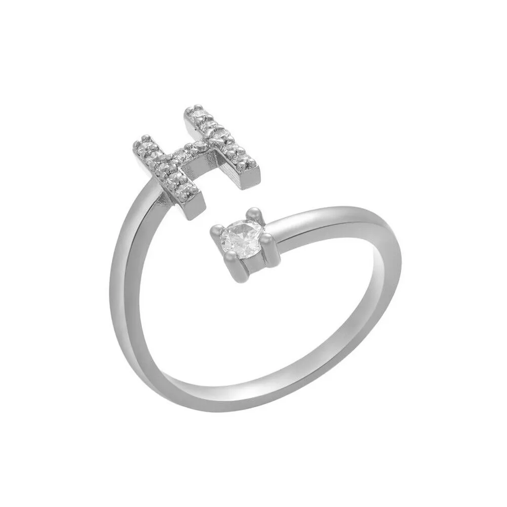 US Charm Initial Letter Ring Alphabet A-Z Gold Silver Adjustable Open Bands Ring