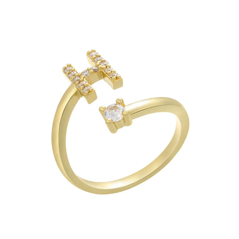 US Charm Initial Letter Ring Alphabet A-Z Gold Silver Adjustable Open Bands Ring