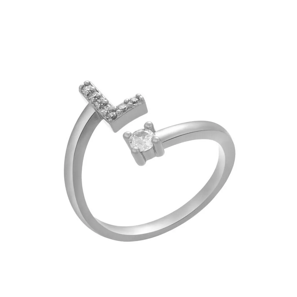 US Charm Initial Letter Ring Alphabet A-Z Gold Silver Adjustable Open Bands Ring