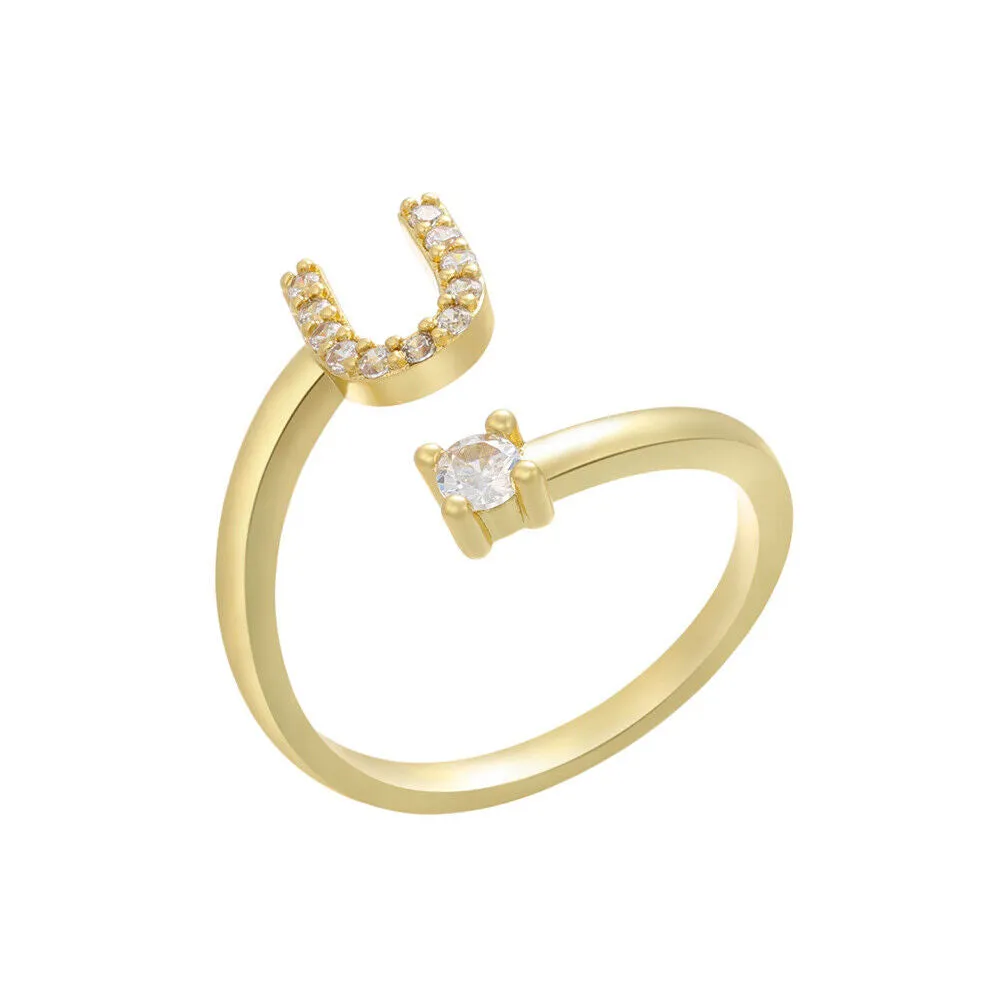 US Charm Initial Letter Ring Alphabet A-Z Gold Silver Adjustable Open Bands Ring
