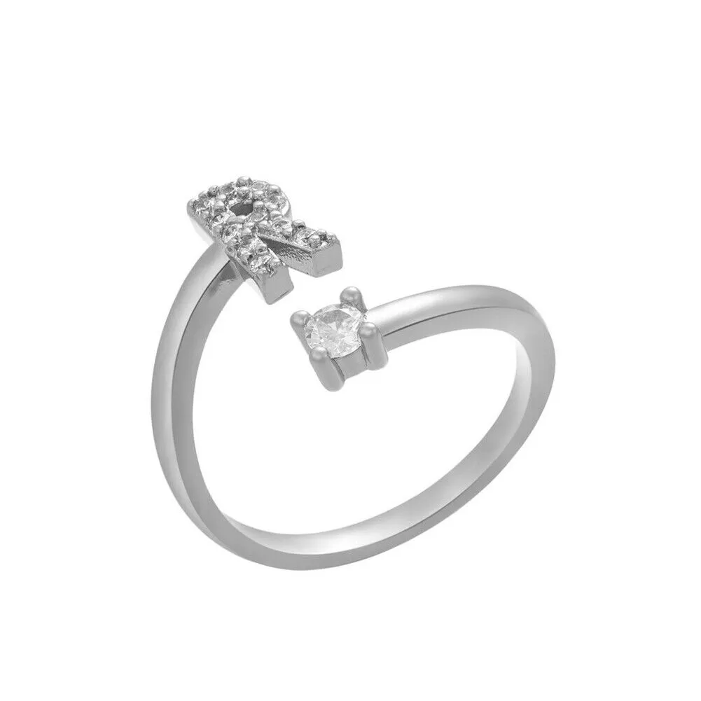 US Charm Initial Letter Ring Alphabet A-Z Gold Silver Adjustable Open Bands Ring