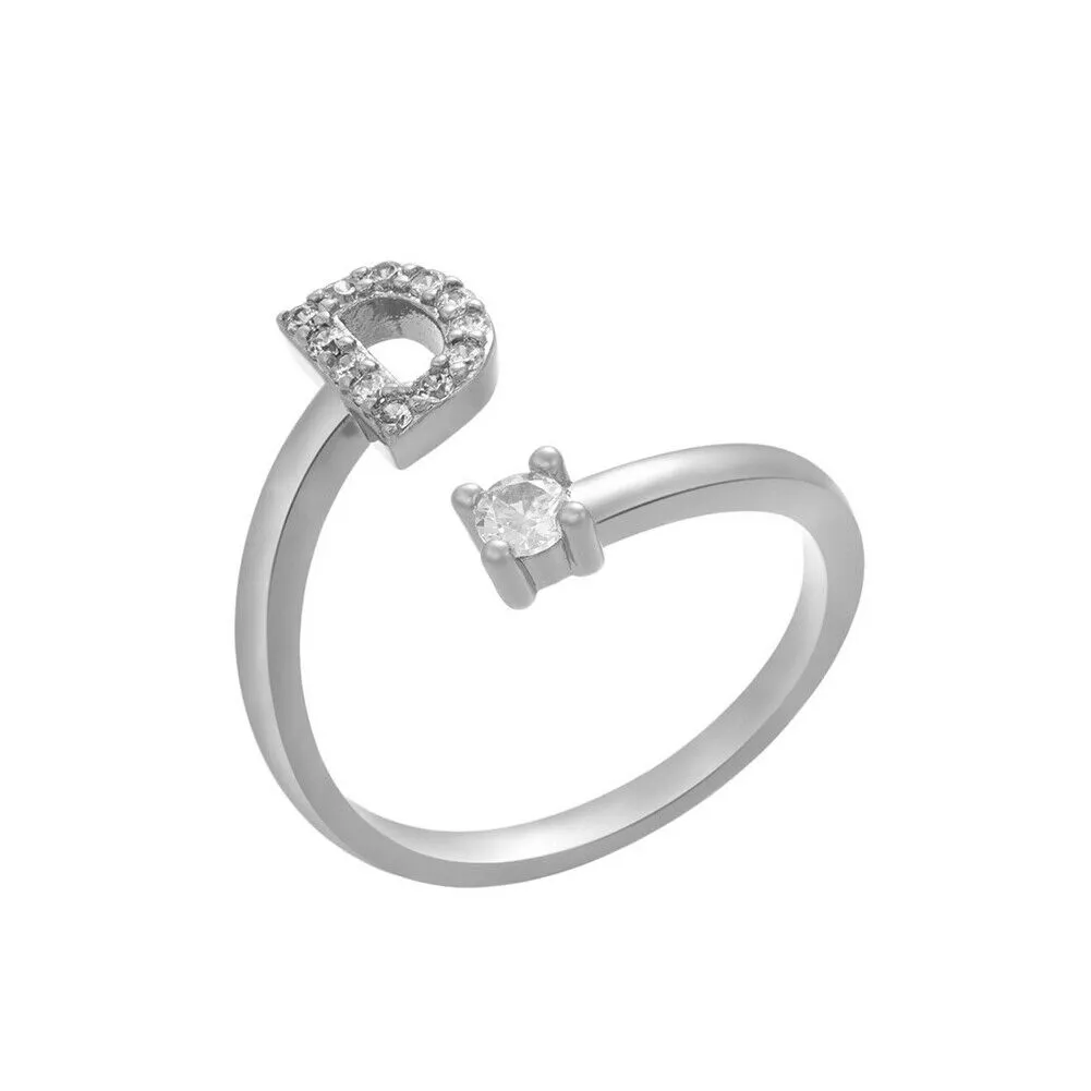 US Charm Initial Letter Ring Alphabet A-Z Gold Silver Adjustable Open Bands Ring