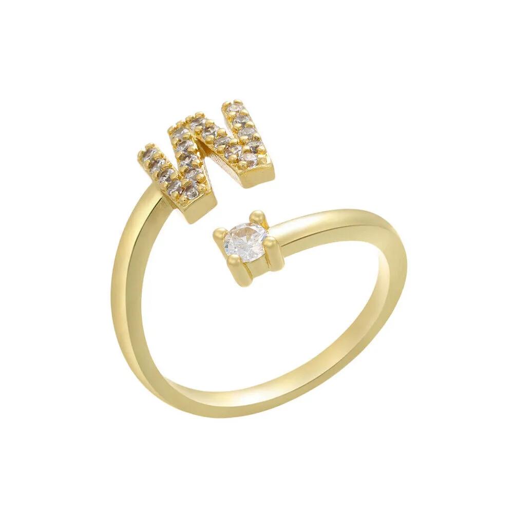 US Charm Initial Letter Ring Alphabet A-Z Gold Silver Adjustable Open Bands Ring